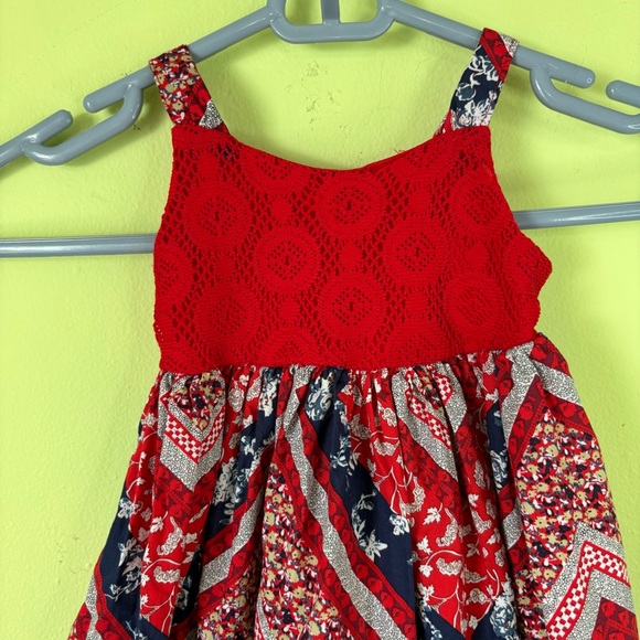 BLUBERI BOULEVARD RED WHITE AND BLUE BANDANA PRINT DRESS SIZE 12 MONTHS - Picture 3 of 5